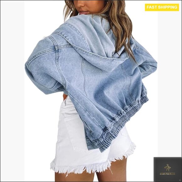 Jackets & Blazers - Oversized Denim Jacket with Hood and Pockets, Regular Fit